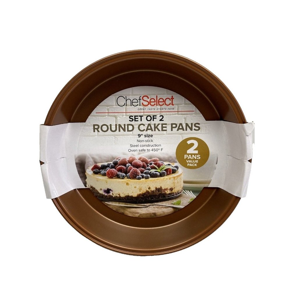 9 inch round cake pans 2 pc set Brand New chef select non stick cake pan